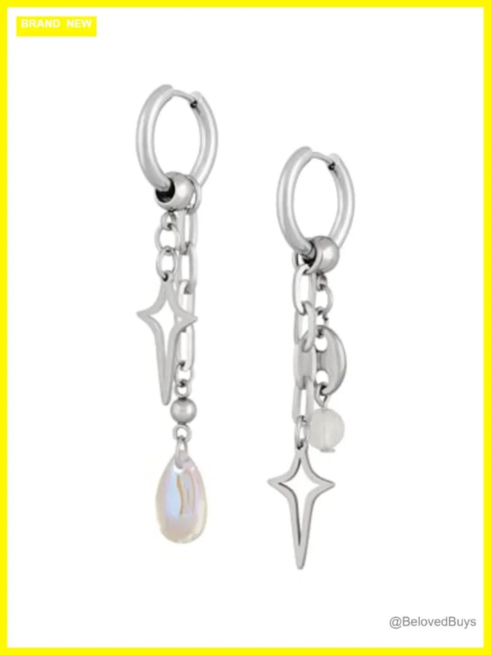 Spike Star Hoop Earrings Zinc Alloy Stainless Steel Glass Goth Punk Grunge Y2K